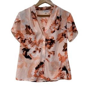 Calvin Klein Flowy Floral Pink Seemed Middle Top Size M
